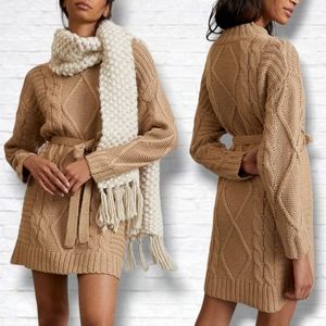 Anthropologie x Amadi "Leah" Neutral Tan Cable-Knit Sweater Dress Size XL